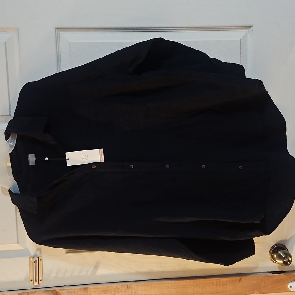 CALIA Oversized Long Sleeve Button Down Cover Up: BLACK: NEW WITH TAGS: SIZE L
